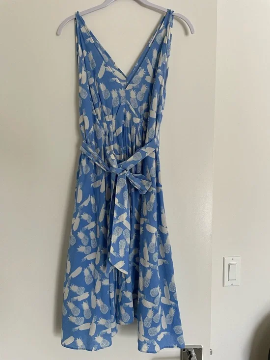 & Other Stories Cotton Pineapple Print Deep V Sleeveless, Waist Tie Summer Dress - Picture 6 of 16
